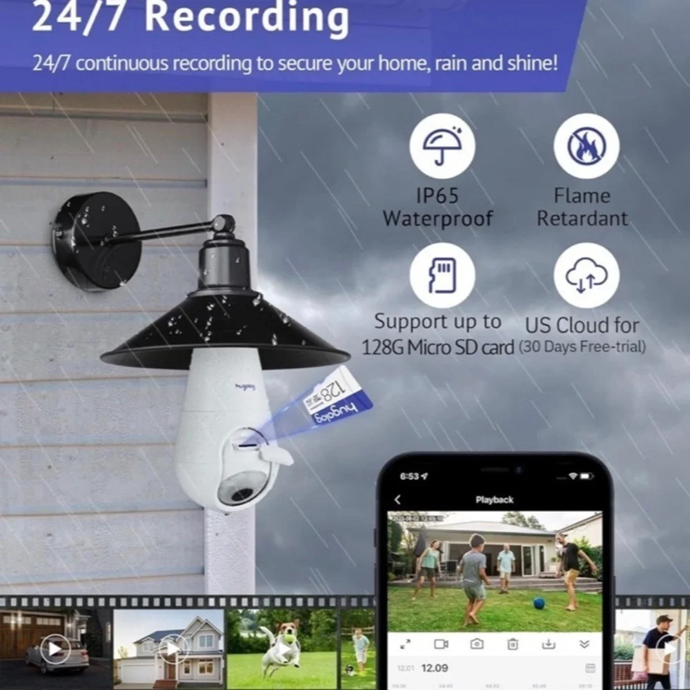 2K Light Bulb Security Camera Wireless Outdoor-2.4GHz